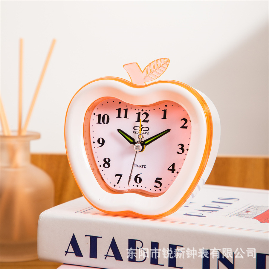 Fábrica directa de moda simple plástico manzana pequeña despertadora dormitorio salto de segundo despertador reloj de estudiante digital