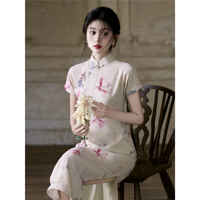 New Chinese Style Full-Cardigan Suzhou Cheongsam 2025 New Pink Girl's Beautiful Dress Classy Elegant for Daily Wear