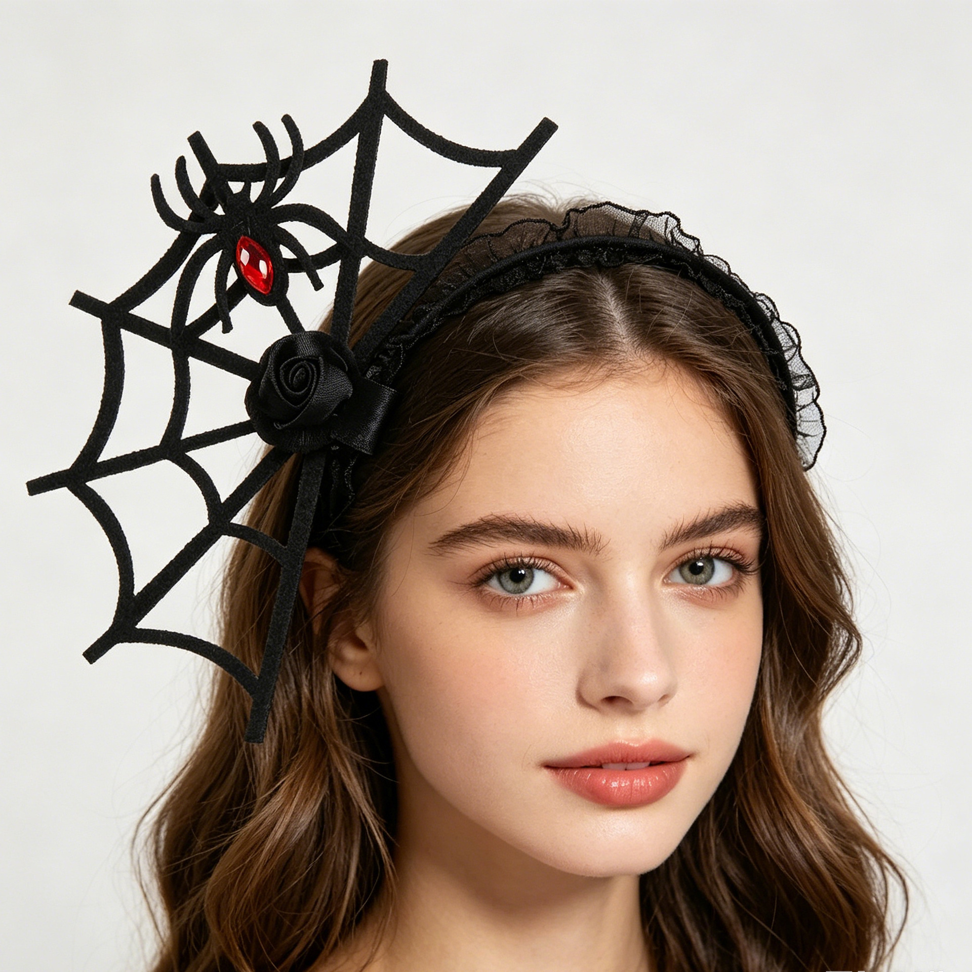 Halloween tela de araña tema de cabello negro tela de araña cabello vestido espectáculo calabaza cabello gato negro