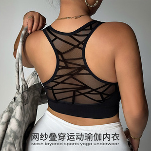 Mesh Layered Sports Yoga Bra, Beautiful Back Sports Bra, Running Shock-Proof Push-Up Fitness High-Intensity Vest