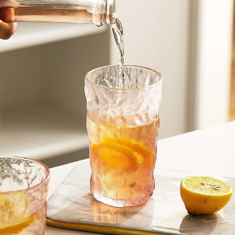 日式冰川纹玻璃喝水杯女家用透明泡茶洋酒杯牛奶杯饮料啤酒果汁杯