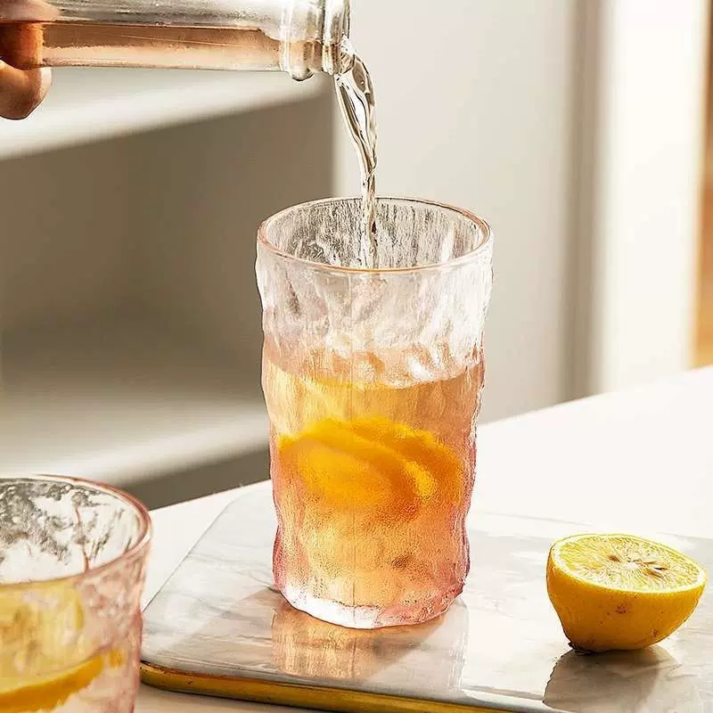 日式冰川纹玻璃喝水杯女家用透明泡茶洋酒杯牛奶杯饮料啤酒果汁杯
