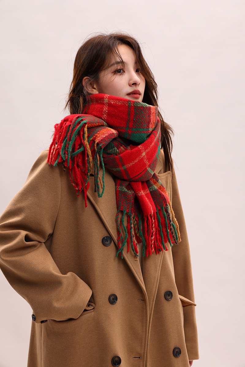 Châle à carreaux, polyvalent automne hiver, classique de Noël version coréenne 2024, nouveau châle, écharpe haut de gamme et chaude pour_voghion.com