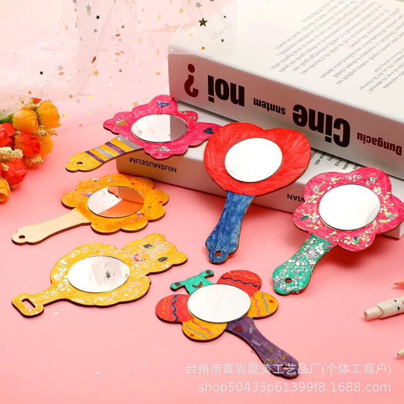10 個木製ミラークラフト子供の装飾プリンセスミラー女の子 DIY 着色絵画木製ハンドヘルドミラー|undefined