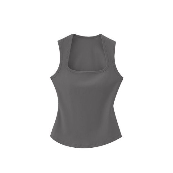 Spring and Summer Square Collar Solid Color Casual Sports Sleeveless Wide Shoulder Strap Vest Women's Inner Base Slim-fit Slimming Fashionable Top