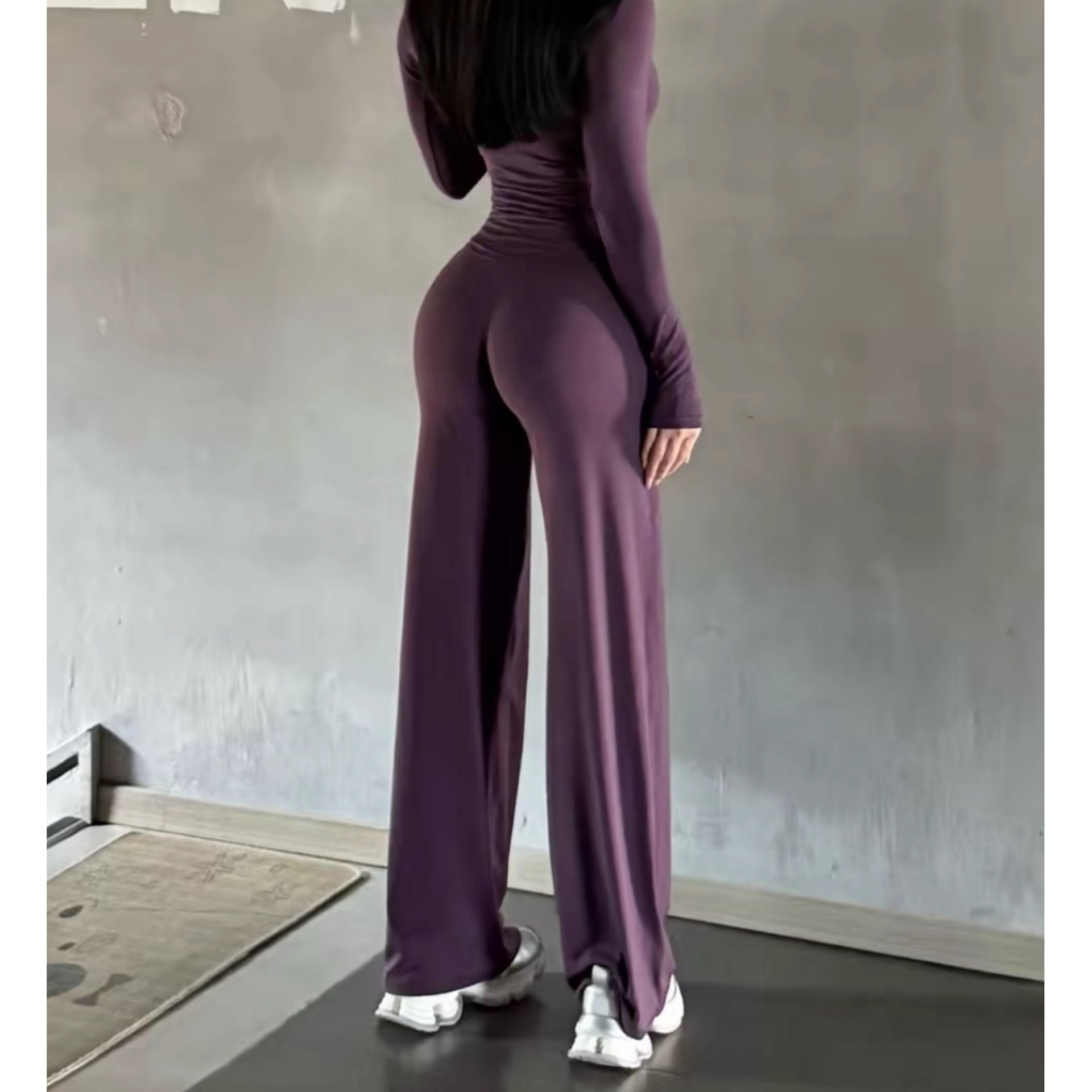 Pantalones de yoga de talle alto y efecto lifting para mujer, estilo europeo y americano, nueva versión de pantalones rectos de pierna ancha, pantalones largos de pilates y fitness, 1850