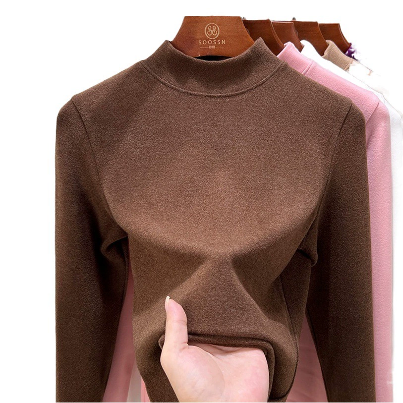 Нижняя рубашка среднего воротника Деронга женская лихорадка теплая длинные рукава 2024 новая двухсторонняя бархатная куртка женская