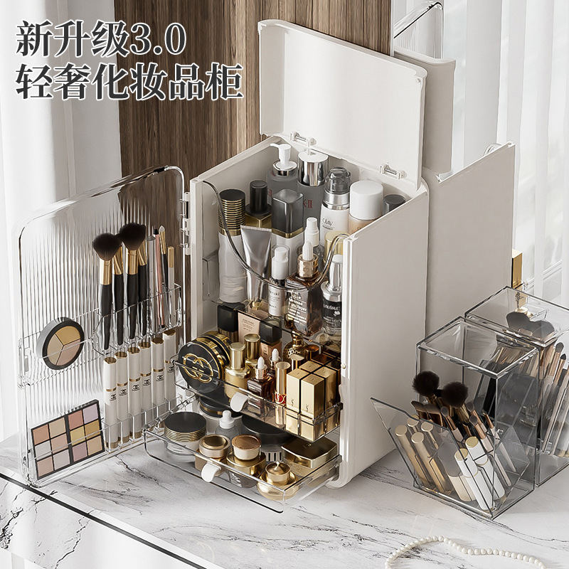大容量护肤品桌面收纳神器口红防尘轻奢可折叠化妆品收纳盒保护柜|undefined