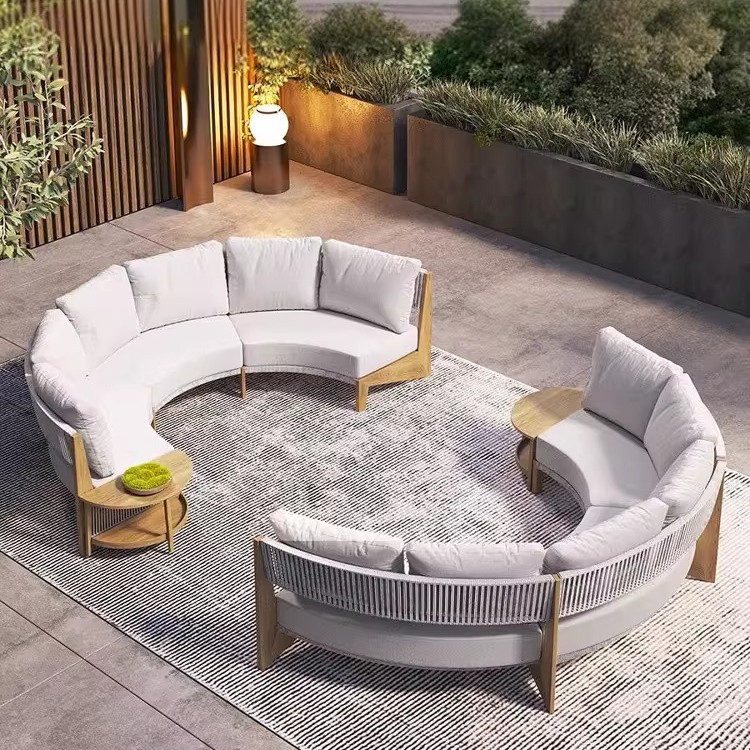 Sofá redondo al aire libre teca caña al aire libre madera maciza a prueba de lluvia y protección solar patio jardín villa restaurante