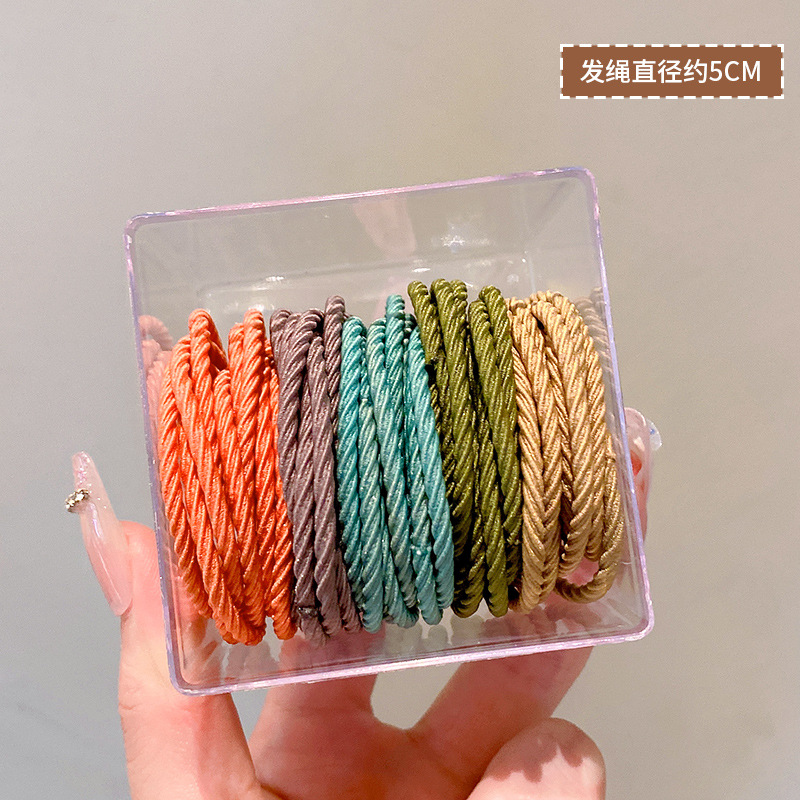 50 piezas en caja ~ banda de goma corbata de pelo femenino cuerda de cuero alta elástica durable pequeña cubierta de cuero Internet celebridad temperamento simple cuerda de pelo