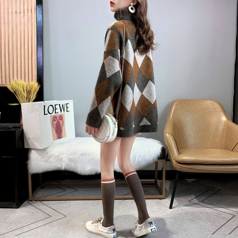 24 invierno Puyuan estilo británico de ropa de mujer cachemire chaqueta de cuello grueso suéter suelto explosión image 5