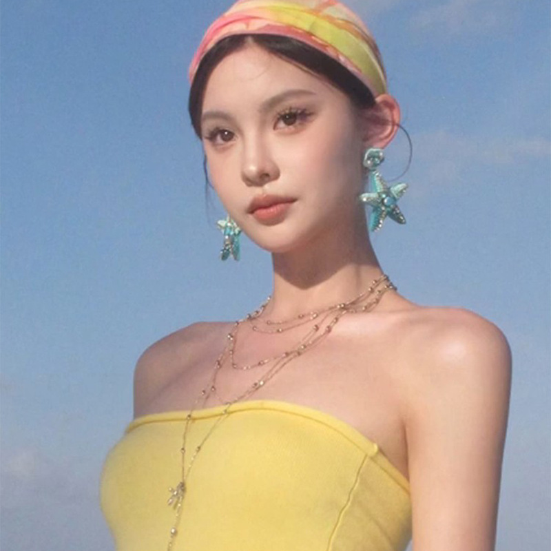 银针镶钻星星吊坠时尚耳环度假风简约百搭耳钉小众高级感耳饰批发|undefined