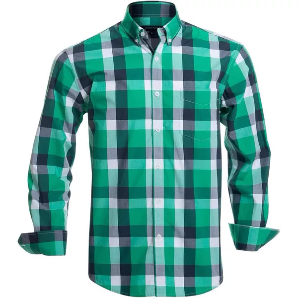 Double Pump Men's Button-Up Shirt, Long-Sleeved, Regular European Size Fit, Four-Way Stretch Fabric, All Sizes, Four-Way Stretch