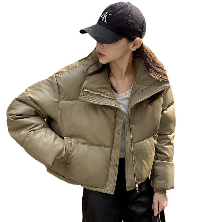 Ropa de algodón corta para mujeres 2024 invierno nuevo hombre pequeño europeo y americano cuello de pluma chaqueta de algodón mujer PU grueso chaqueta de algodón chaqueta de moda image 6