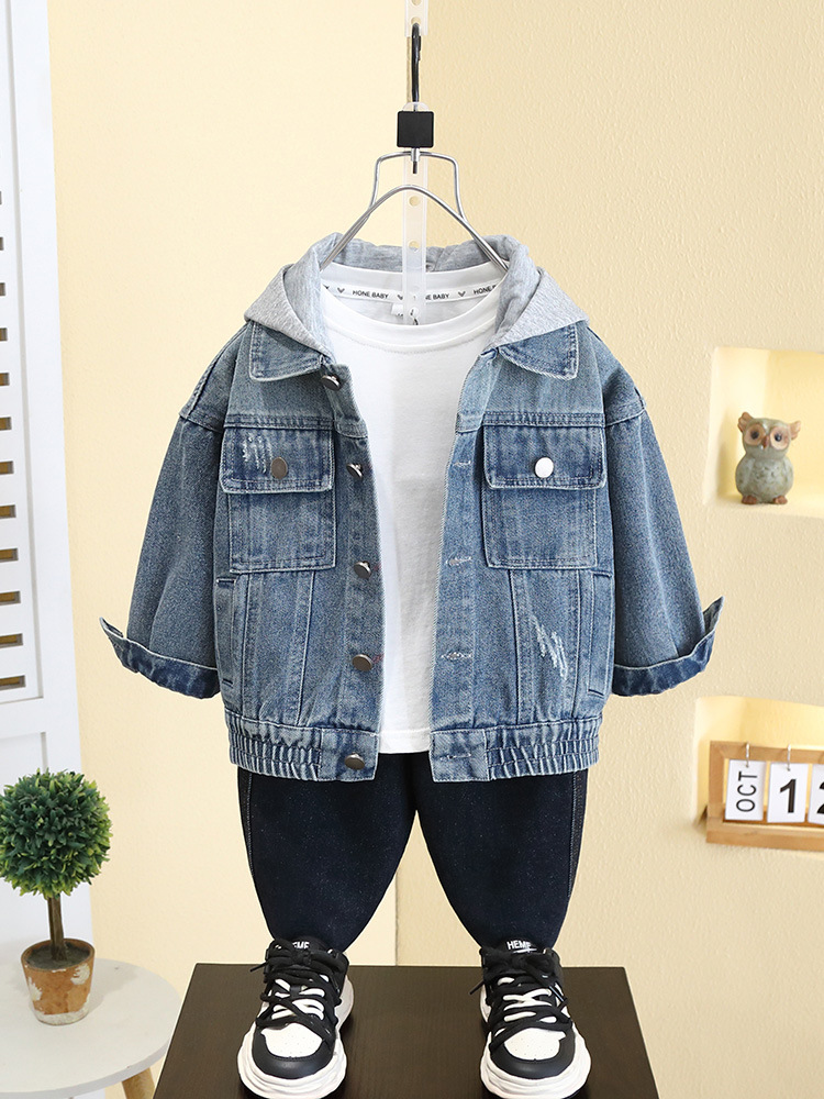 Chaqueta vaquera para niños 7547, estilo primavera y otoño, top con capucha para niños, nueva chaqueta de estilo coreano para niños, a la moda, primavera 2026