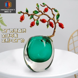 流行设计高品质琉璃灌水花瓶古典时尚石榴树家居装饰品出厂价摆件