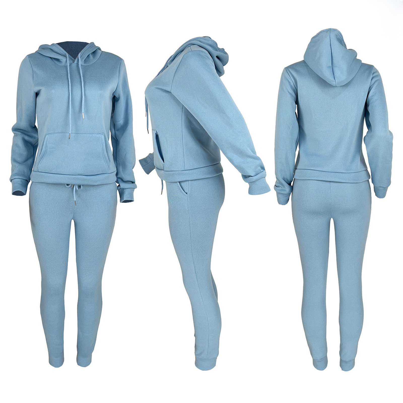 HR8197 European and American women's clothing  independent station supply autumn and winter plus velvet drawstring hooded two-piece set_voghion.com