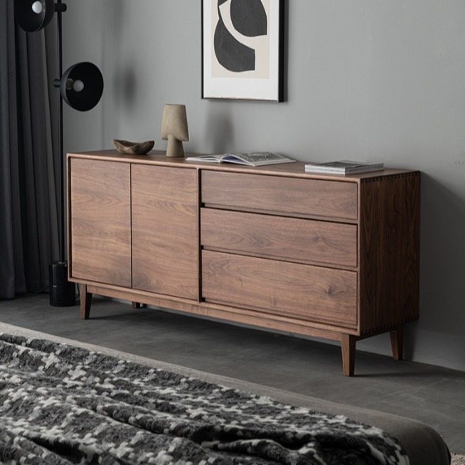 North American Black Walnut Solid Wood Chest of Drawers, Living Room Kitchen Cabinet, Storage Sideboard, Solid Wood Wardrobe, Natural Wood, All Solid Wood