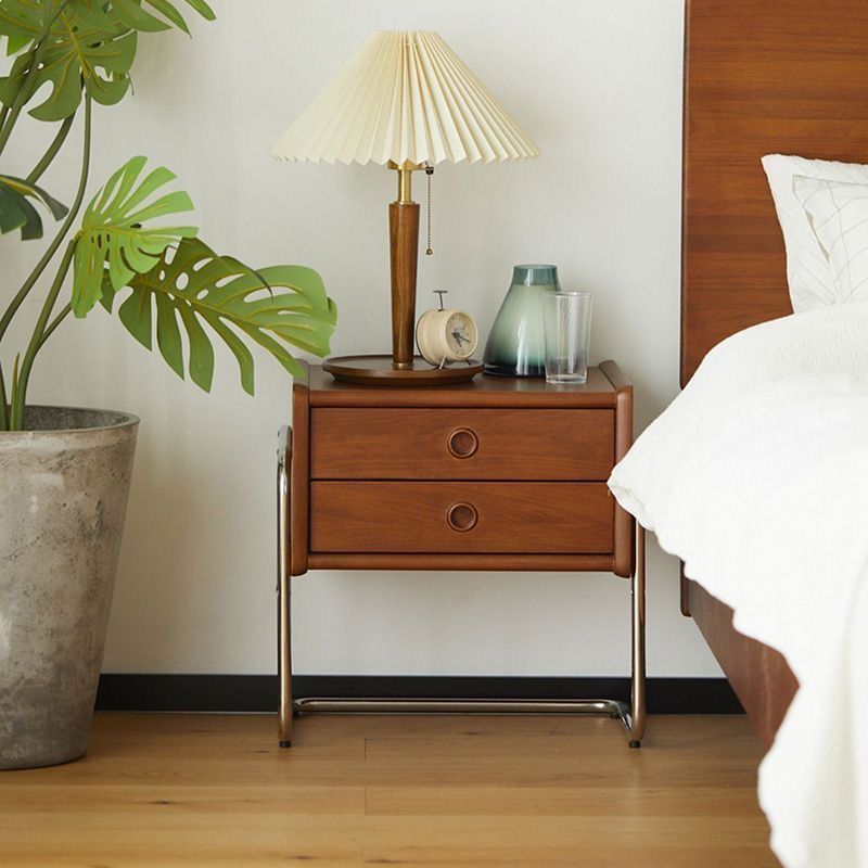Scandinavian Solid Wood Retro Bedside Table Bedroom Small Storage Cabinet Medieval Furniture Ins Stainless Steel Bedside Cabinet Storage