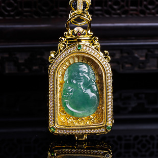 Natural A Goods Jade God of Wealth Open Cover Pendant Seiko Copper Inlaid High Ice Old Jade Pendant Pendant Yu Pei