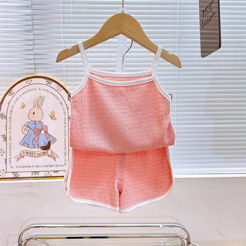 Traje de honda para niños verano nuevo chaleco para niñas pantalones cortos de dos piezas para bebés ropa fina de verano ropa para niños al por mayor