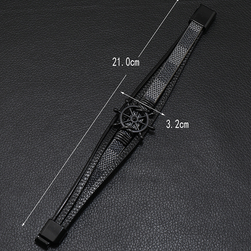 25g Weight Bangle Classification 1 Piece Quantity Daily, Street Occasion Pu Leather, Alloy Material Rudder Pattern Men's Gender Retro Style Retro Rudder Pu Leather Alloy Men's Bangle Men Cord & Leather Bracelets 5