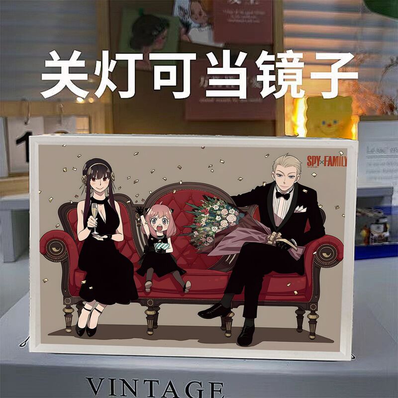 新款间谍过家家镜子灯光画阿尼亚生日创意礼物发光装饰画房间摆件|undefined
