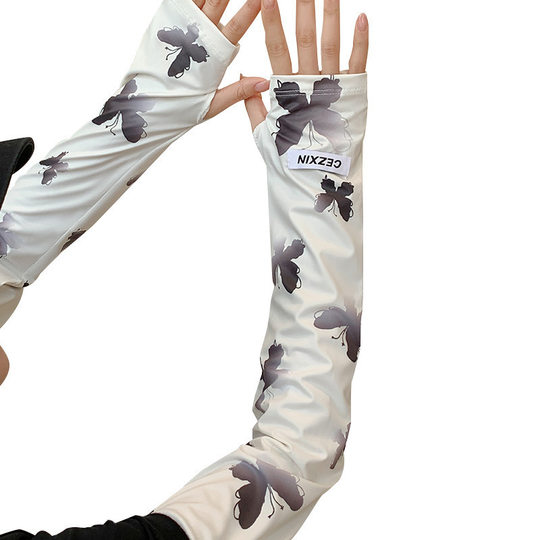 Gradient Butterfly Ice Silk Sun Protection Sleeves Cute Women's UV Protection Gloves Summer Riding Driving Arm Protection Ice Sleeves