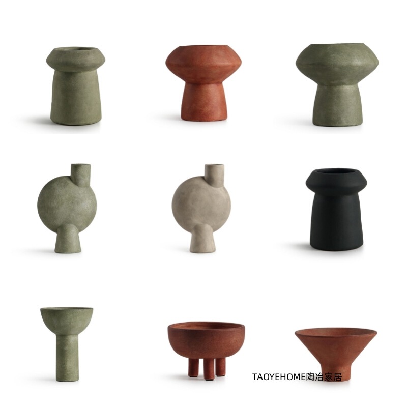 Morandi Color Ceramic Vase Home Study Geometric Flower Soft-fitting Model Room Homestay Dining Table Ornaments
