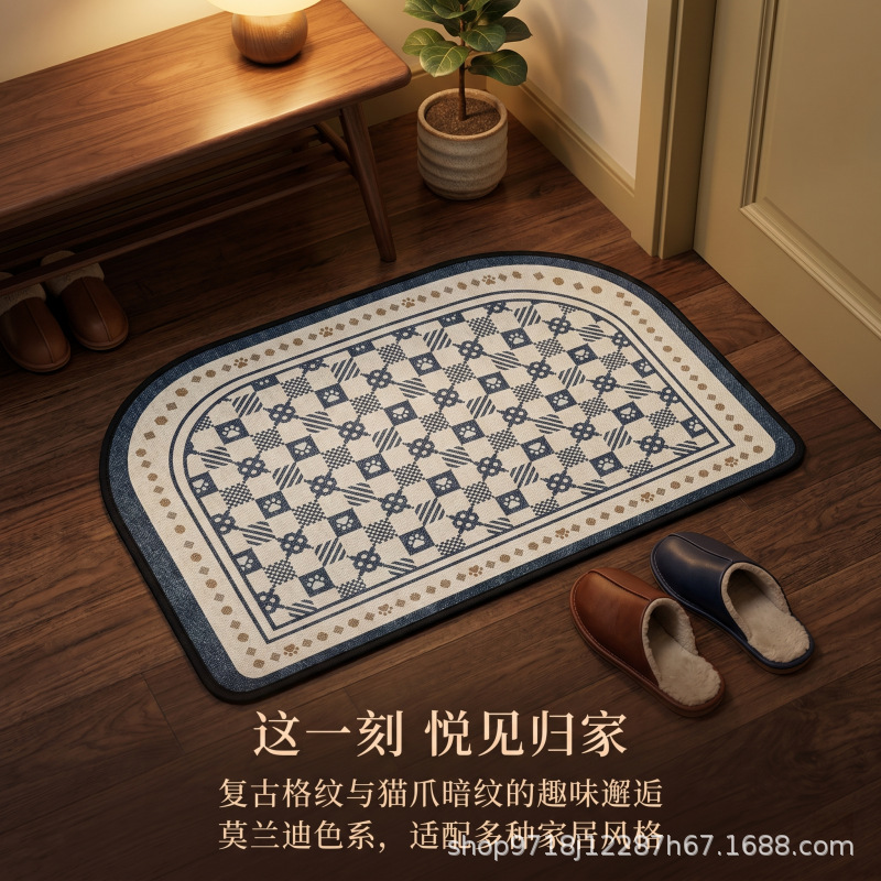 复古格纹入户门地垫防滑耐磨易打理PVC脚垫玄关家用门垫工厂定制
