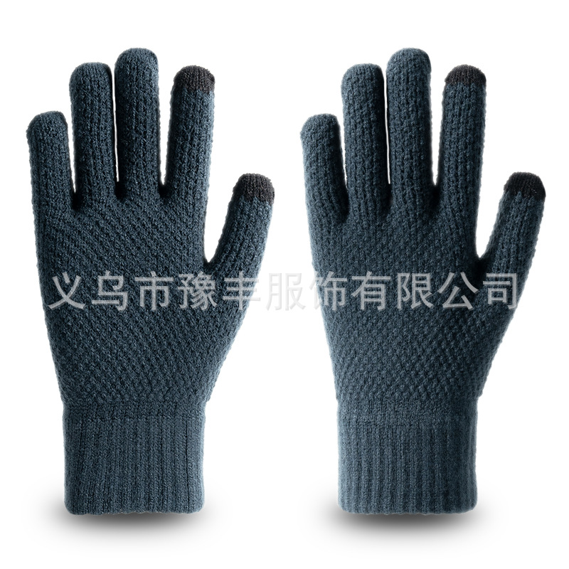 Venta al por mayor de punto guantes de lana de invierno cálido estilo coreano etiquetado engrosado guantes de pantalla táctil forrada de lana Nuevo más tamaño