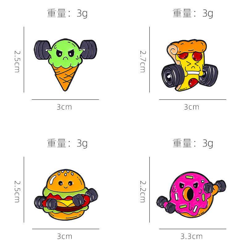 Serie de comida original dibujos animados goteo aleación broche hamburguesas pizza helado modelado ropa decoración insignia