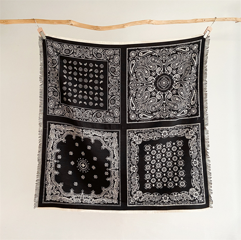 Predimenzionirani kašmirski kvadratni šal u etničkom stilu, ženski debeli šal s resicama, topli šal s cvijetom indijskih oraščića_voghion.com