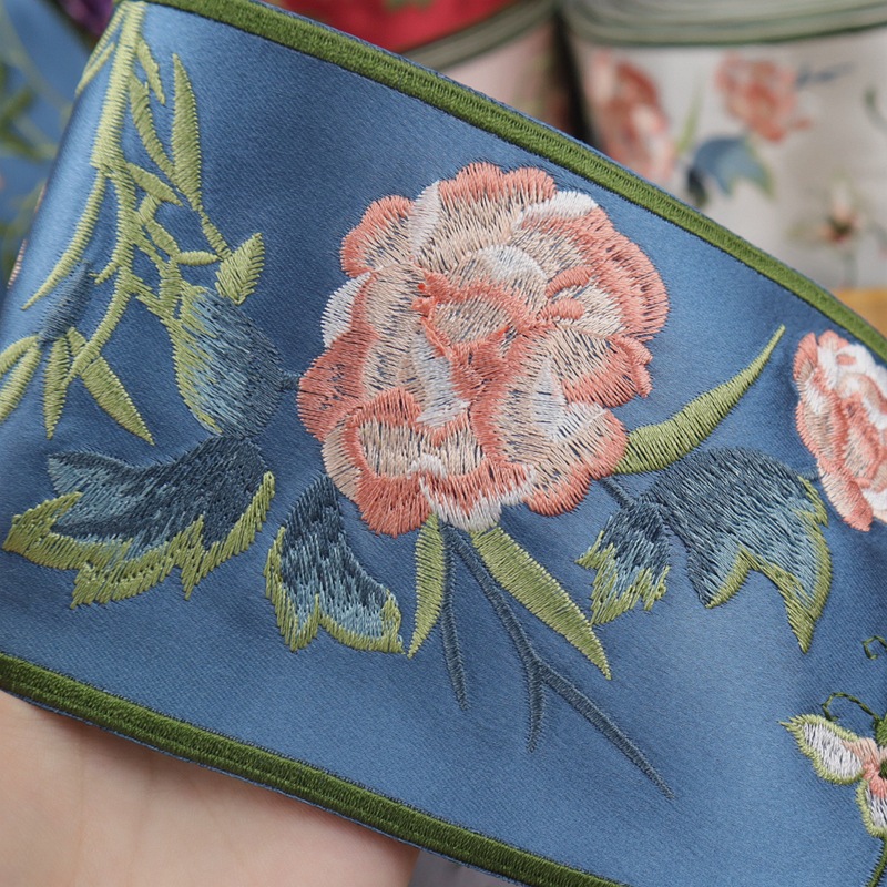 新中式蝴蝶花朵刺绣花边辅料 汉服古装戏服窗帘沙发装饰布条织带