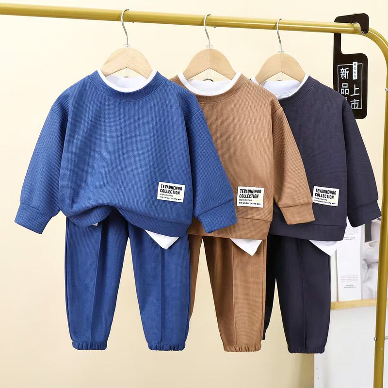 Ge Baby Children's Clothing Waffle 2024 Fake Two-Piece Sweatshirt Casual Set for Boys and Girls Spring Infant Toddler Boys Ge Baby Children's Clothing Waffle 2024 Fake Two-Piece Sweatshirt Casual Set for Boys and Girls Spring Infant Toddler Boys