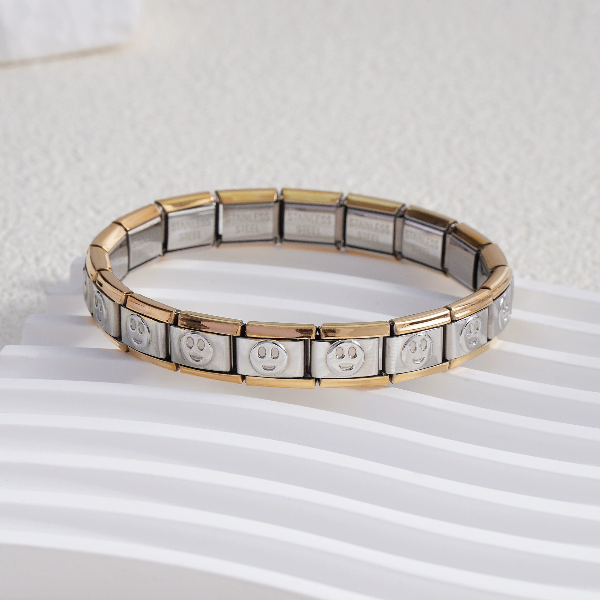 stainless steel bracelet, removable elastic link watch strap, italian european style, assorted charms