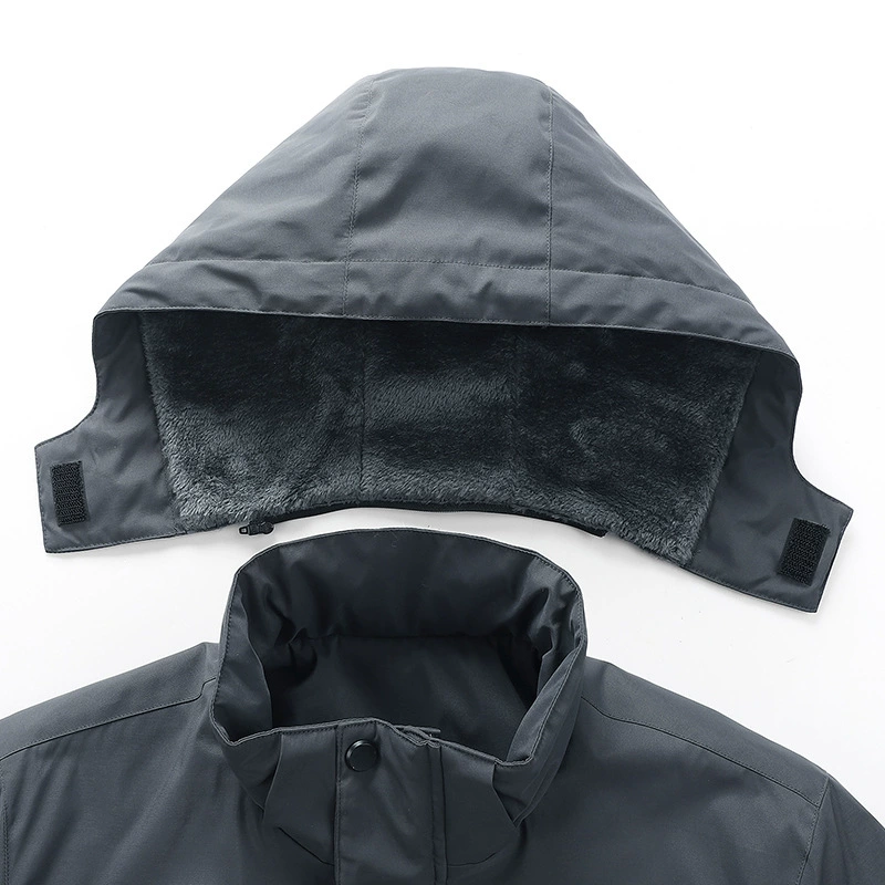 Windproof long keep warm down jacket with hood, for middle age, maxi length
