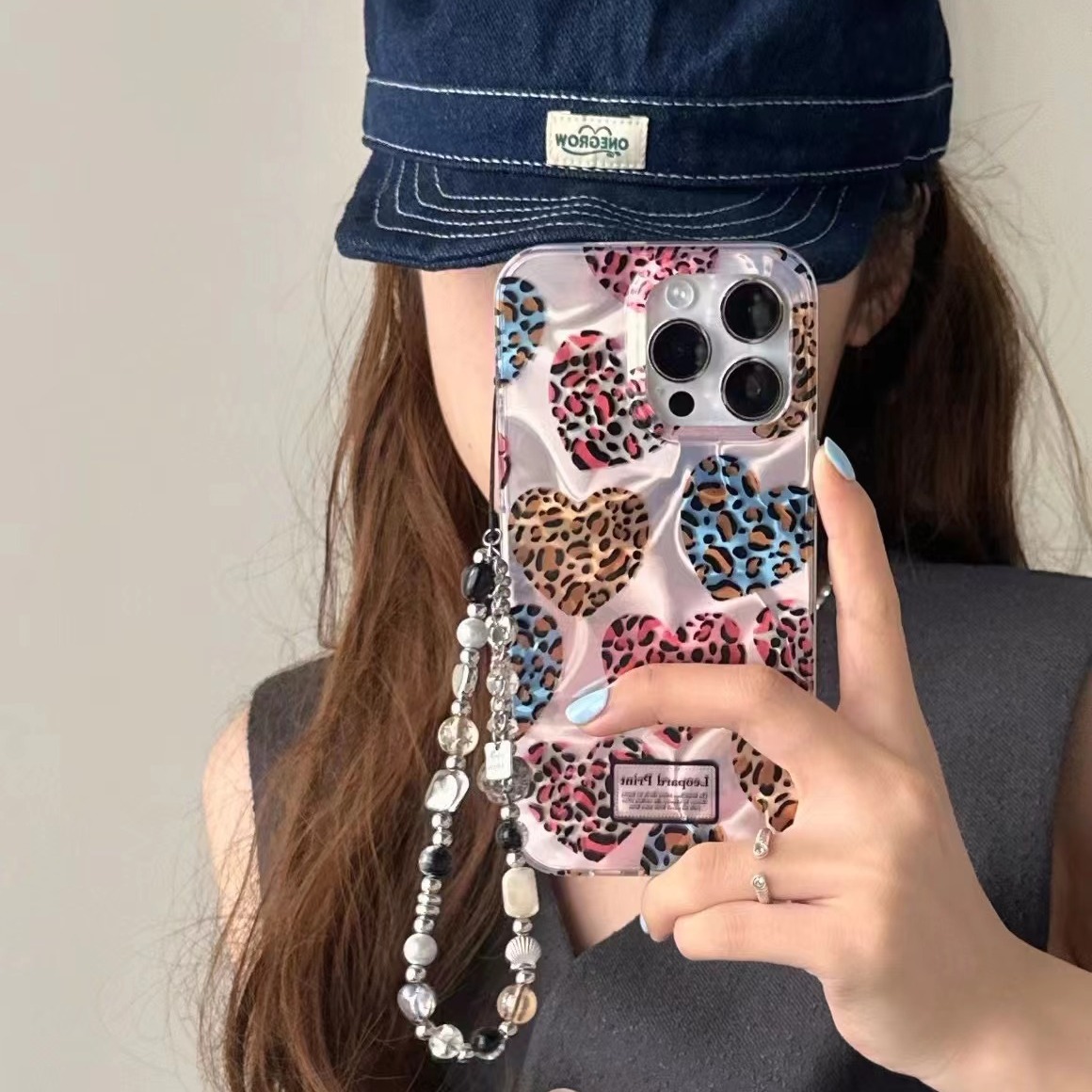甜酷风ins豹纹爱心适用iPhone14链条17ProMax手机壳16苹果13P女15