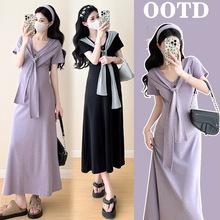 孕妇夏季韩版时尚气质中长款针织披肩连衣裙套装