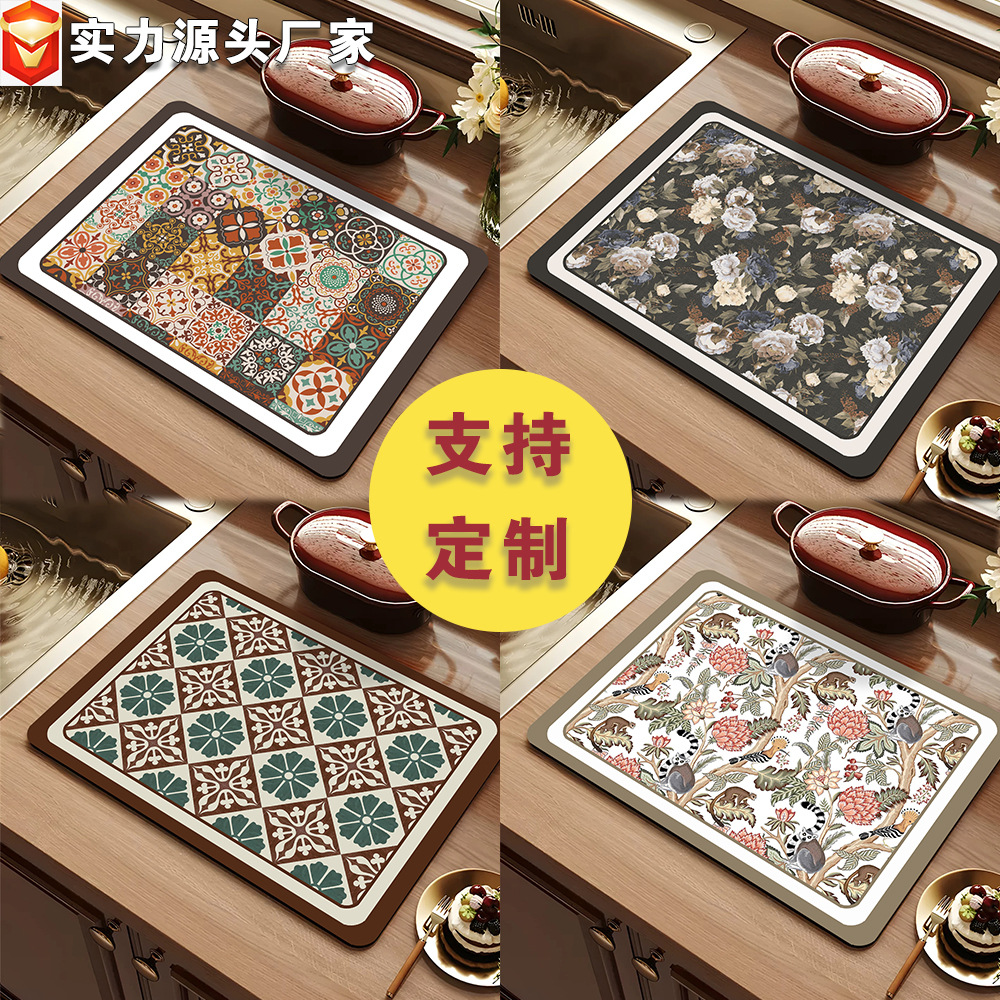 Cocina original retro americana absorbe almohadilla de drenaje almohadilla de absorción de barro de algas almohadilla de taza almohadilla de mesa antideslizante