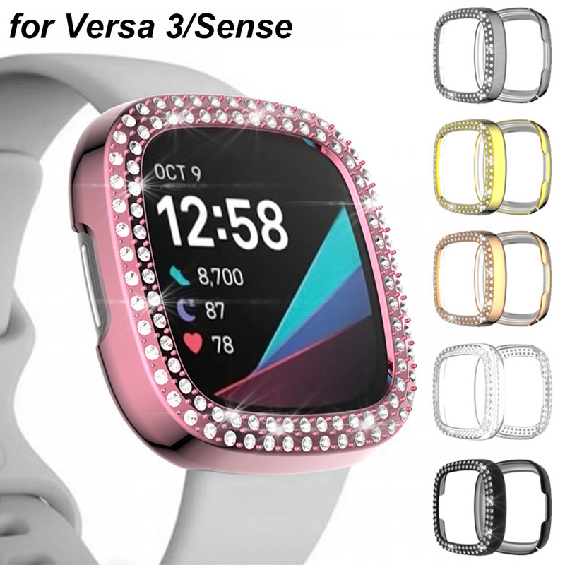 Fitbit Versa 3 Watch Case Sense Plated PC Double Row Diamond Case