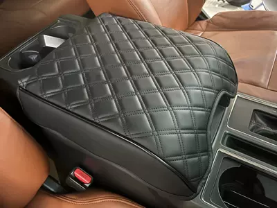 Armrest box pad for 2015-2020 Ford F150 - black-leather-diamond-embroidery-large-plaid