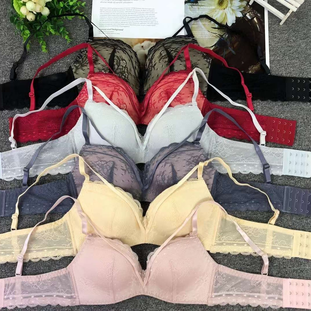 Nuevo sujetador inalámbrico moda encaje jacquard transpirable cómodo clásico tres breasted ropa interior para las mujeres al por mayor