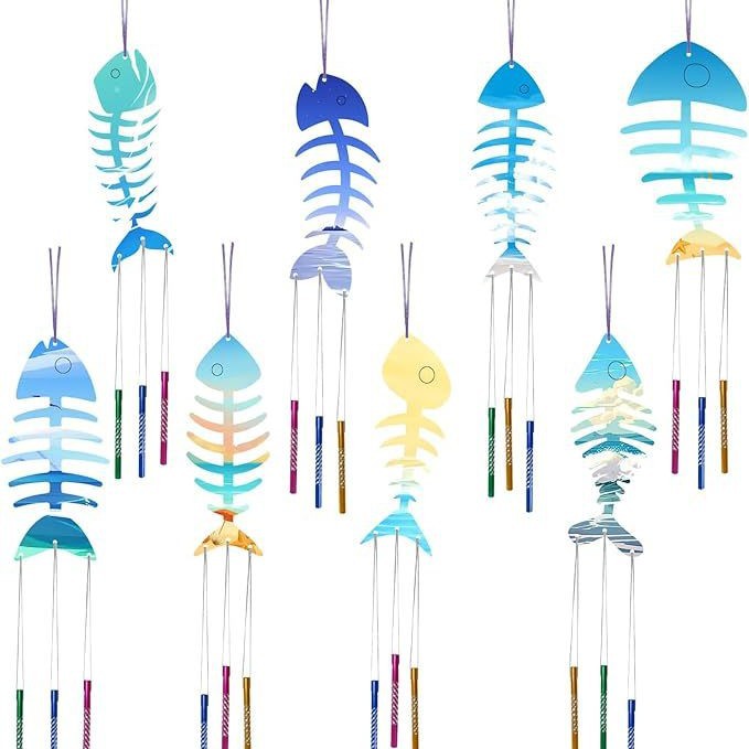 Unfinished Fishbone Wind Chime Set Children's Wooden Crafts Suitable for Boys and Girls Handmade Wind Chime Decorations