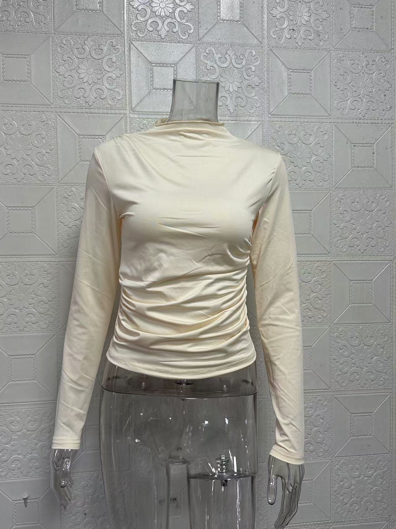 Women's Slim Fit Long Sleeve T-shirt With Round Neck Solid Colour_voghion.com