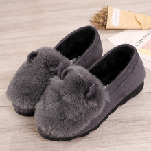 兔耳朵毛毛鞋女加绒保暖豆豆鞋2025新款秋冬季百搭外穿平底女棉鞋