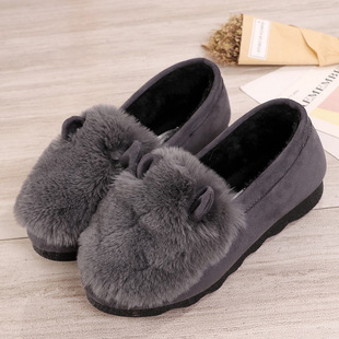 Rabbit Ear Furry Shoes for Women, Fleece-Lined Warm Loafers, 2025 New Autumn and Winter Versatile Flat-Soled Women's Cotton Shoes for Outdoor Wear