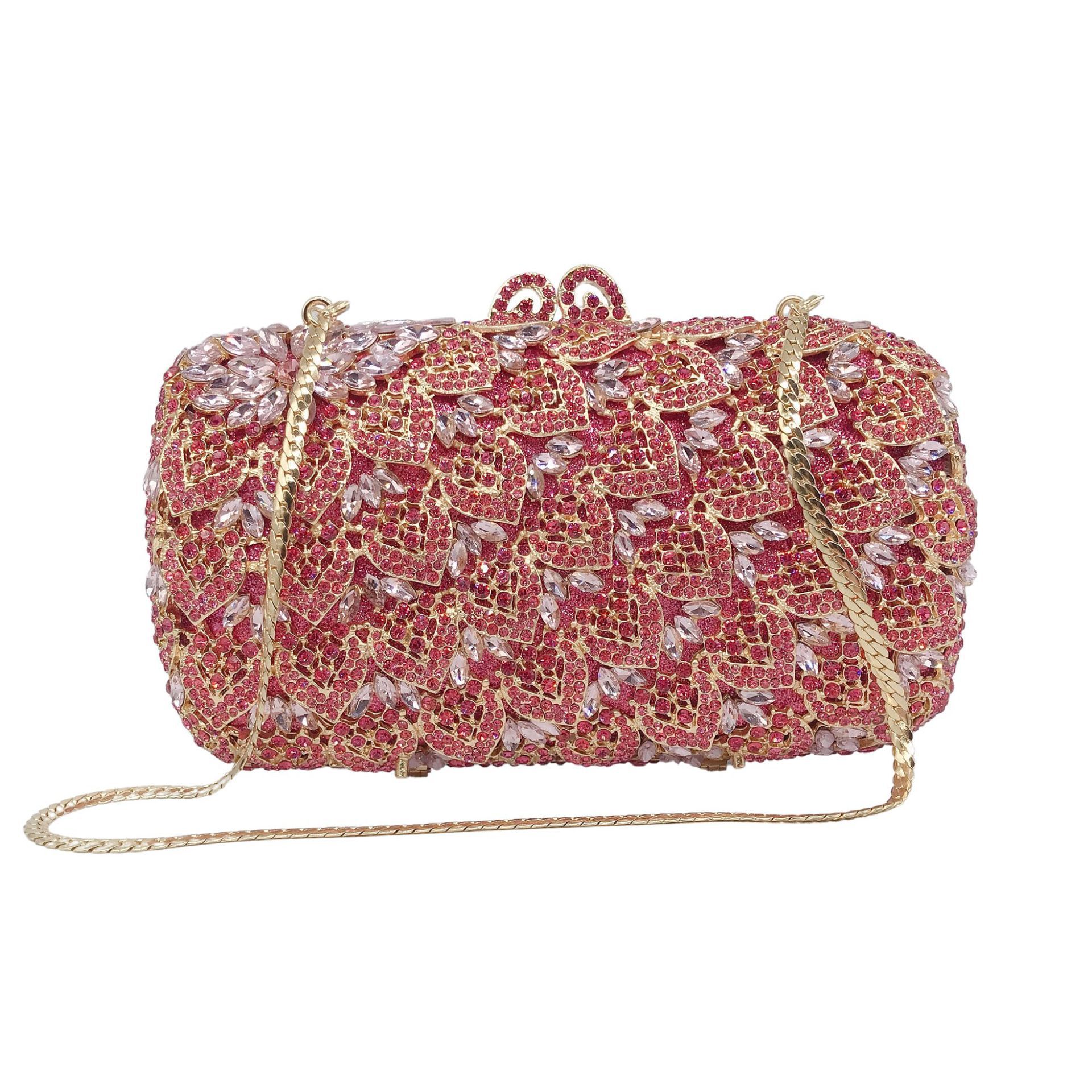 * Transfronterizo hueco metal con diamantes bolsas de cena vestido de banquete de diamantes llenos bolsas de mano de mujer embrague de piedra negro