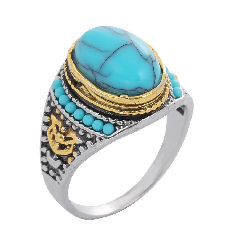 Anillo de exageración turquesa de aleación de zinc de venta caliente transfronteriza, anillo de moda europea y americana, anillo de personalidad para hombres y mujeres image 5