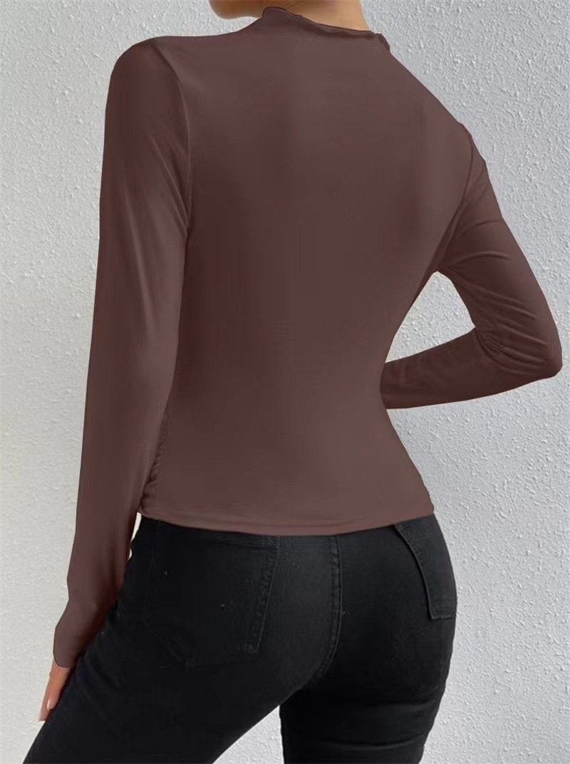 Women's Slim Fit Long Sleeve T-shirt With Round Neck Solid Colour_voghion.com
